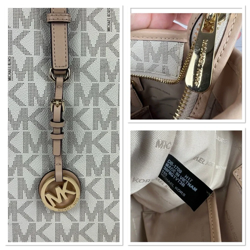 Michael Kors Jet Set Travel Large Tote Vanilla Signature MK Logo Shoulder Bag - Picture 7 of 7